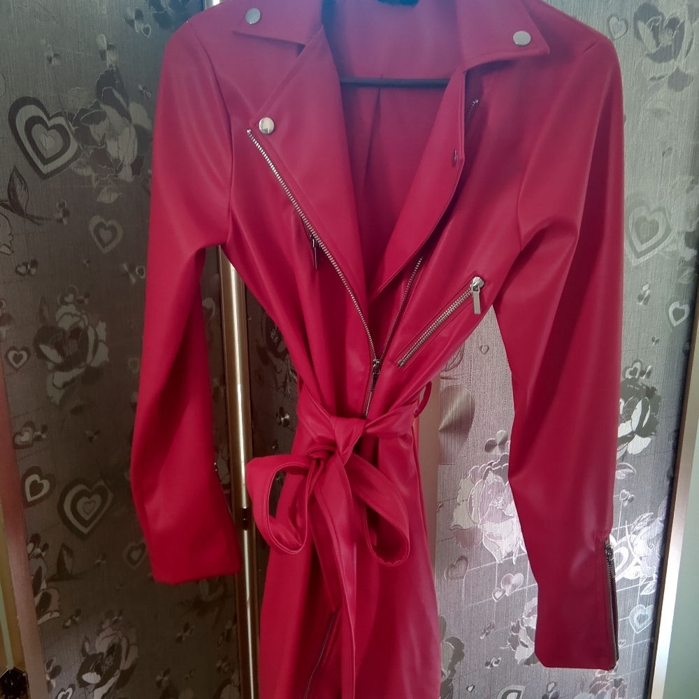 Bebe Medium Faux Leather Red Jacket Dress